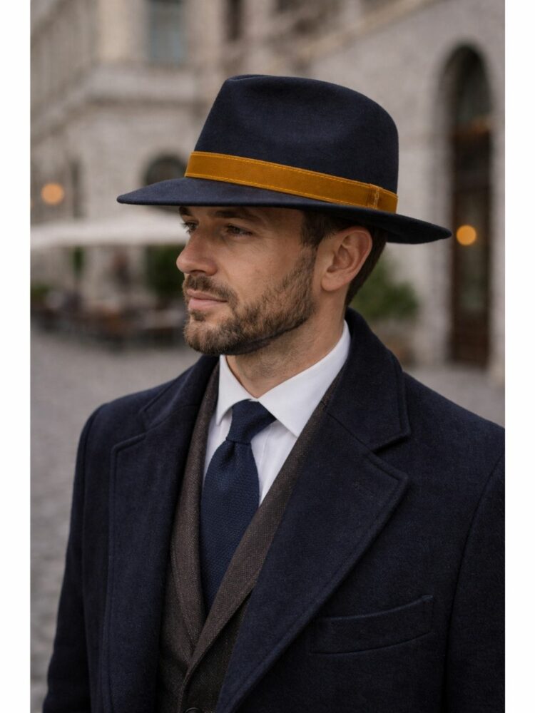 Cappello Borsalino Alessandria Blu Uomo 100% Pelo di Lana Rasato – Made in Italy Elegante Tesa Media