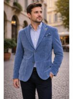 Giacca Uomo Cauteri Azzurra in Velluto – Elegante, Sartoriale, Made in Italy 3