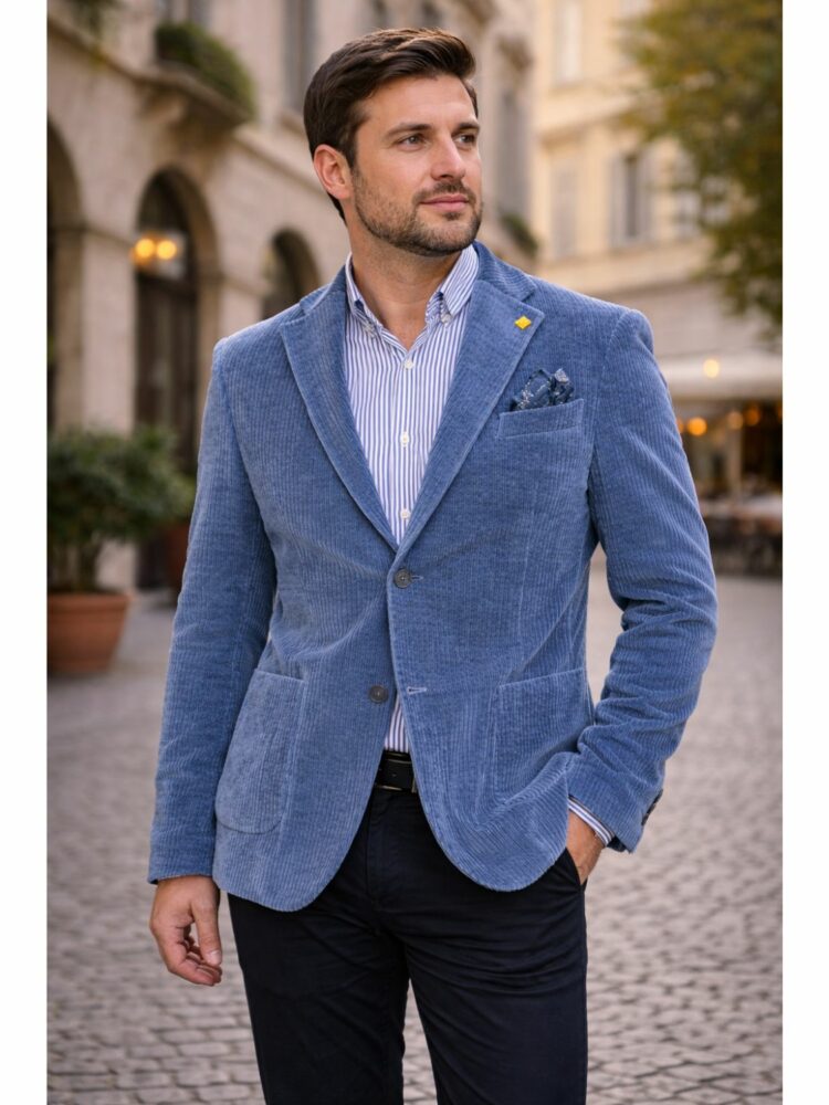 Giacca Uomo Cauteri Azzurra in Velluto – Elegante, Sartoriale, Made in Italy