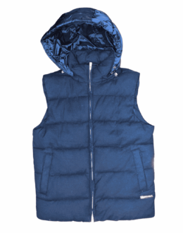 Giubbotto Uomo Smanicato Trapuntato Cauteri Blu Scuro con Cappuccio e Term System