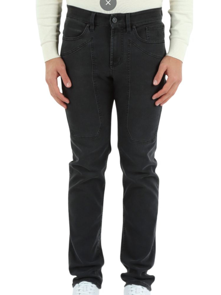 Jeans Uomo Slim Fit Denim Elasticizzato Cinque Tasche Comfort Moderno Grigio Scuro