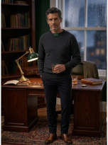 Alan Paine Pullover LENZIE Semi Classic – Maglia Girocollo in Lambswool Grigio Scuro 2