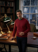 Alan Paine Pullover Uomo LENZIE Poppy – Maglia Girocollo in 100% Lambswool Rosso Papavero